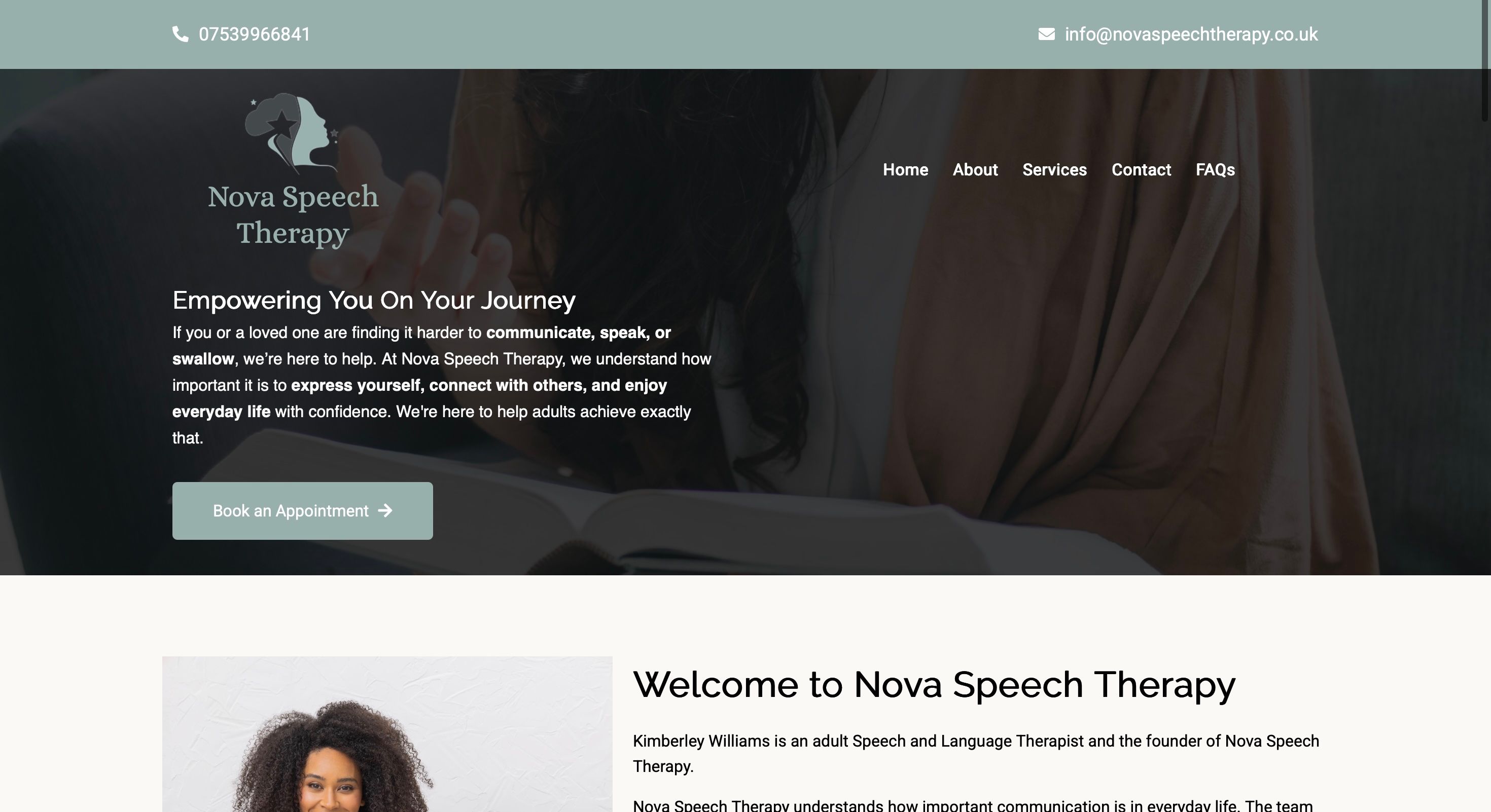 Screenshot of the Nova Speech Therapy website